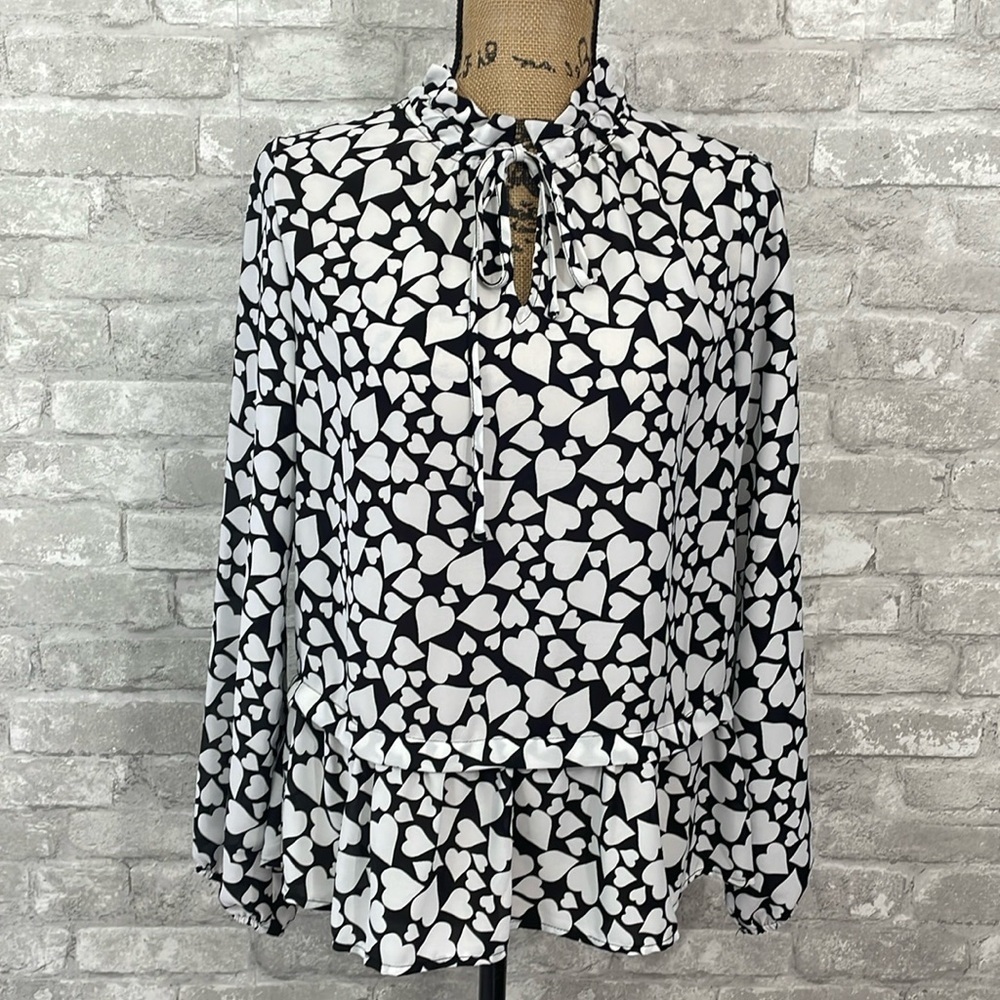 Pleione Black And White Heart Blouse